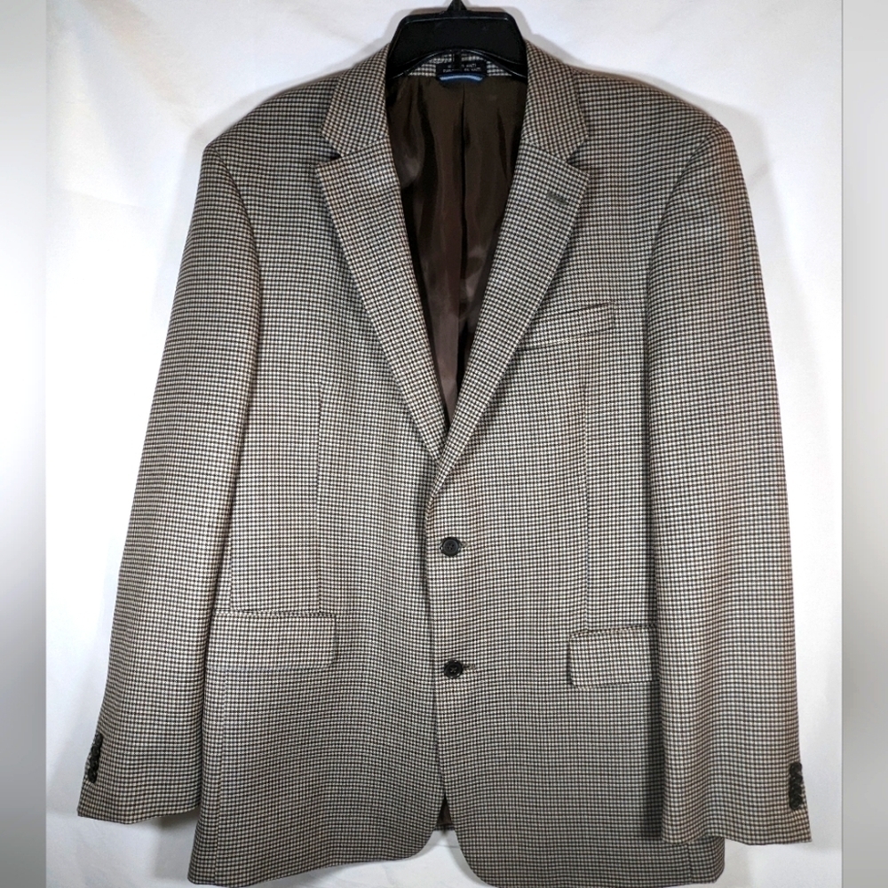 Tommy Hilfiger Moores Brown Gingham Checked 100% Wool Blazer Size 44L